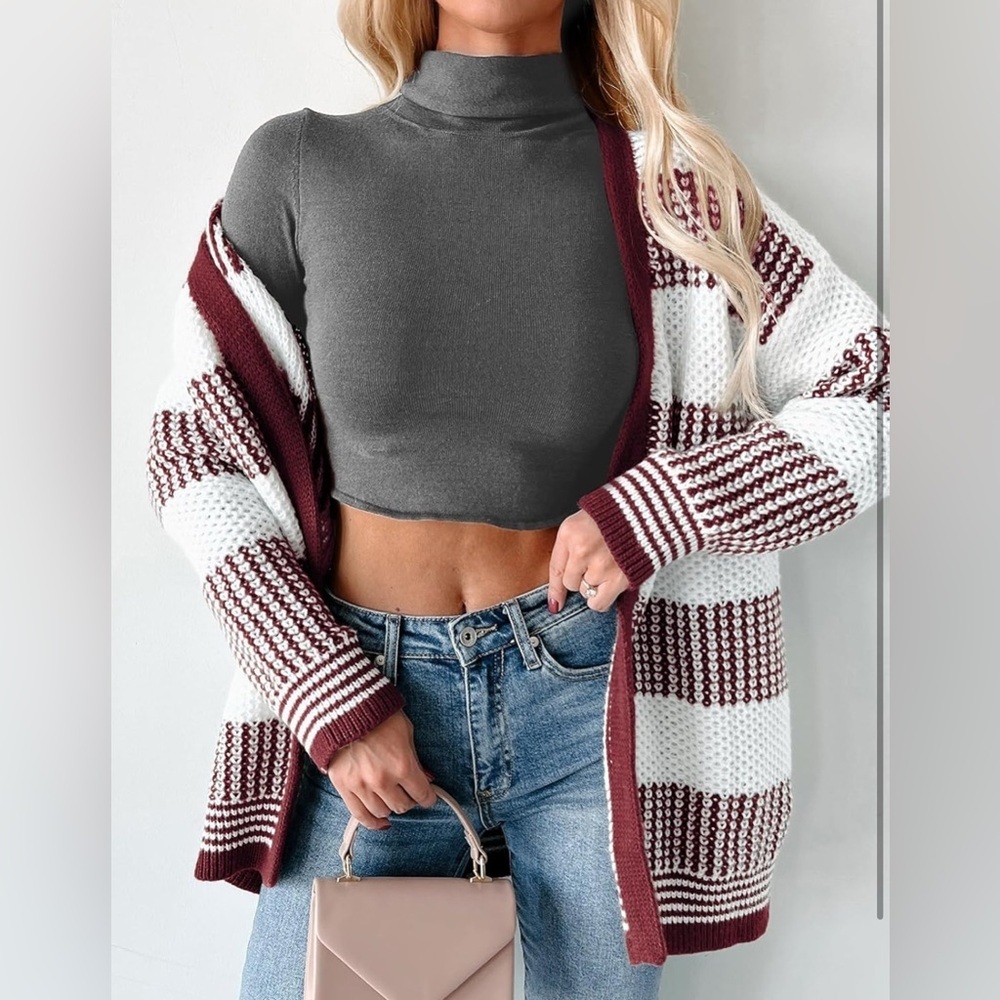 VIMPUNEC Cardigan Sweaters for Women Color Block Knit Striped 058 - Picture 4 of 4